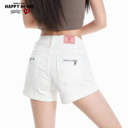 查尔斯桃心白色牛仔短裤女夏季