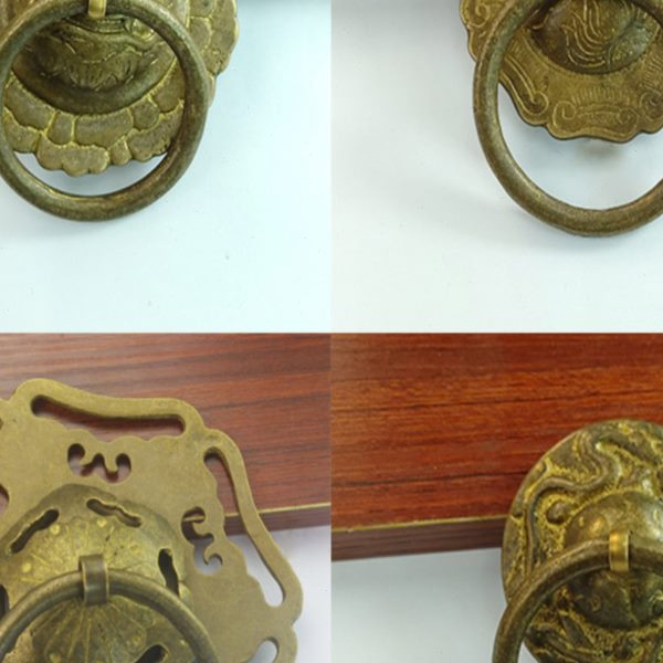 纯铜仿古中式大门把手门把手木门明装单孔中式橱柜门实心拉手拉环
