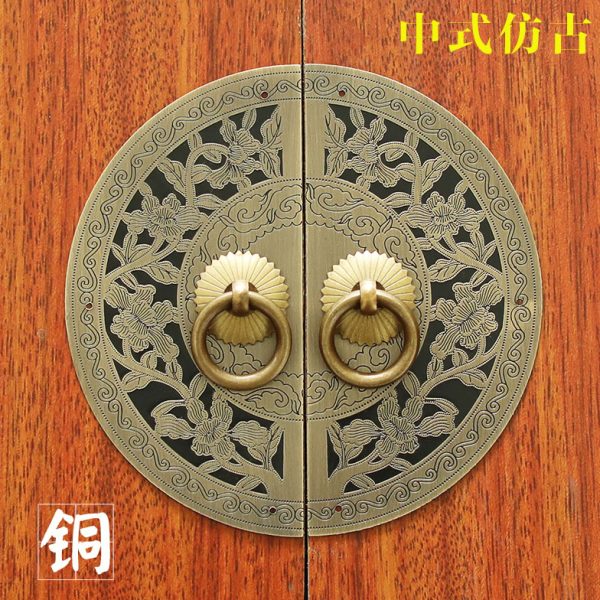 中式仿古橱柜拉手家具五金配件纯铜圆形书柜衣柜门铜拉手门窗把手