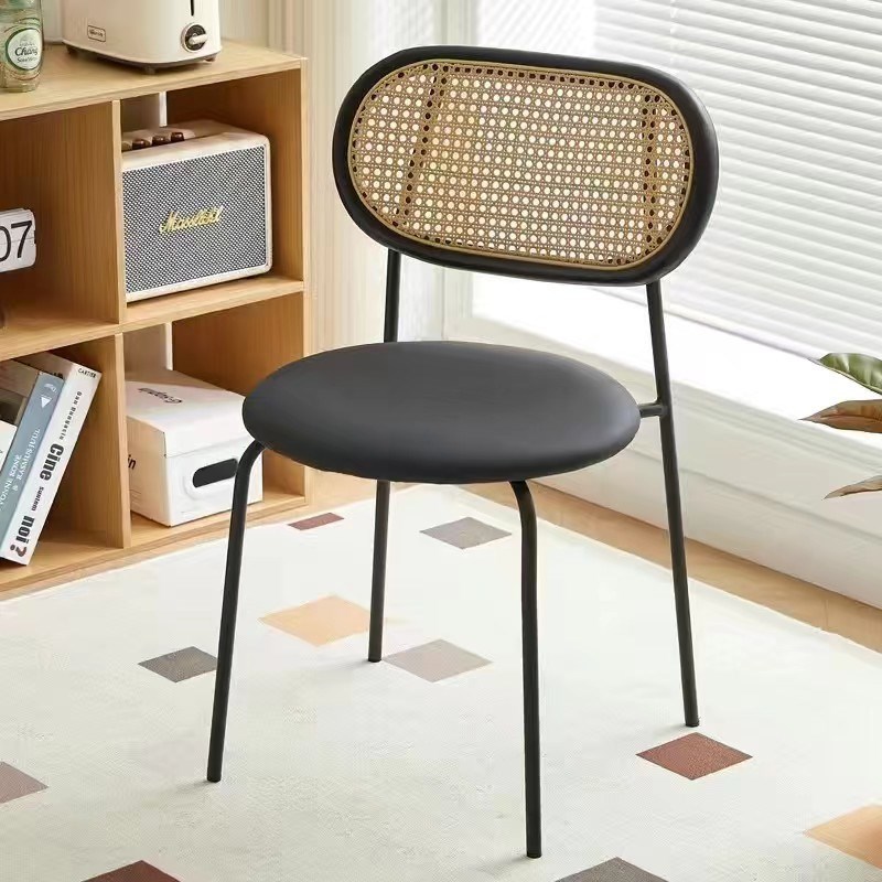 中古藤编椅子网红in仿实木餐椅现代简约家用阳台餐厅靠背凳子