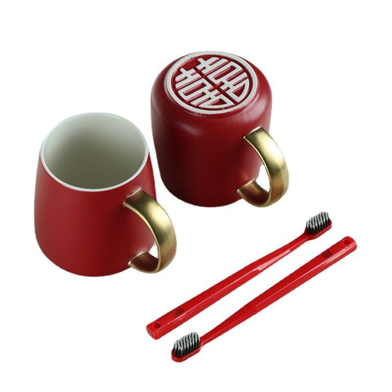牙刷杯结婚物品中式可爱红色新婚漱口杯新人婚礼娘家喜庆婚庆用品