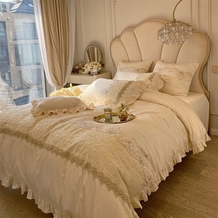 欧式 古典宫廷风100支澳棉刺绣长绒棉卧室奢华四件套结婚陪嫁套件