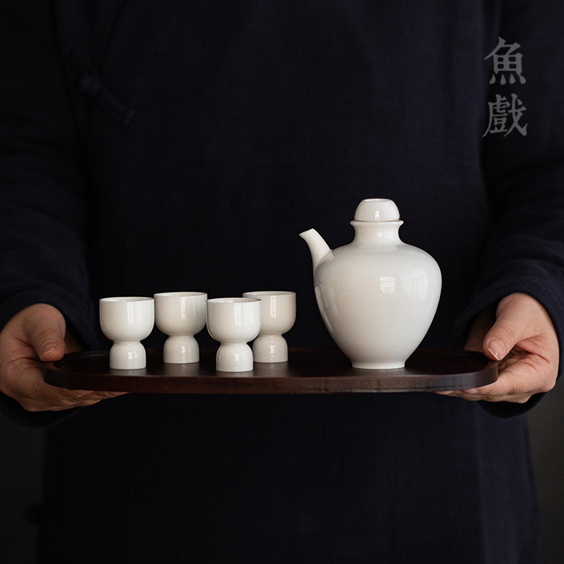 中式复古陶瓷家用酒具套装一口白酒杯小酌一人独饮 X酒器酒盅酒壶