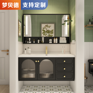 轻奢智能卫生间洗脸盆组合洗手台 橡木烤漆浴室柜陶瓷一体盆法w式