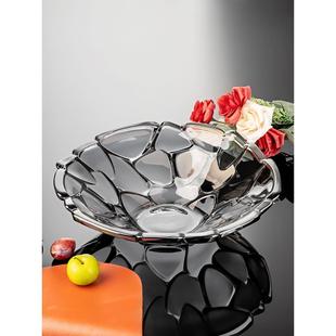 水晶玻璃高脚果盘轻奢家用客厅茶几水果盘干果零食摆放盘 现代欧式