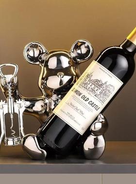 轻奢高档暴力熊红酒架客厅电视柜酒柜餐边柜家居装饰品摆件乔迁礼