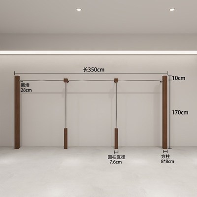 服装店展示架上墙女装店货架落地挂衣架仿胡桃色不锈钢陈列架