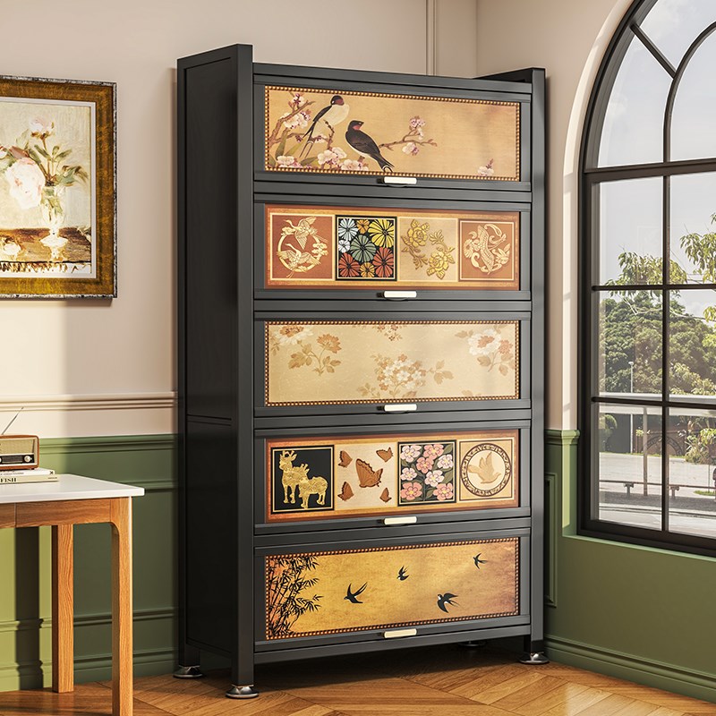 福凯祥钢书架中古风书柜客厅储物柜落地收纳柜一体靠墙置物架