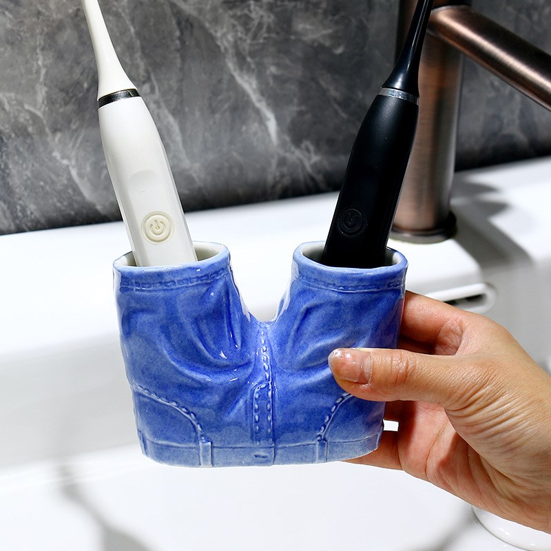 简约贴花陶瓷漱口杯刷牙杯子家用情侣学生牙刷收纳杯一对洗漱涛森