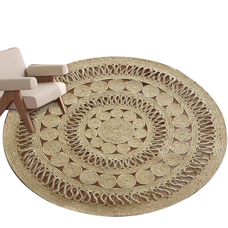 黄麻编织地毯拼接地垫客厅民宿椅子垫圆形茶几毯秋冬新款朴素垫子