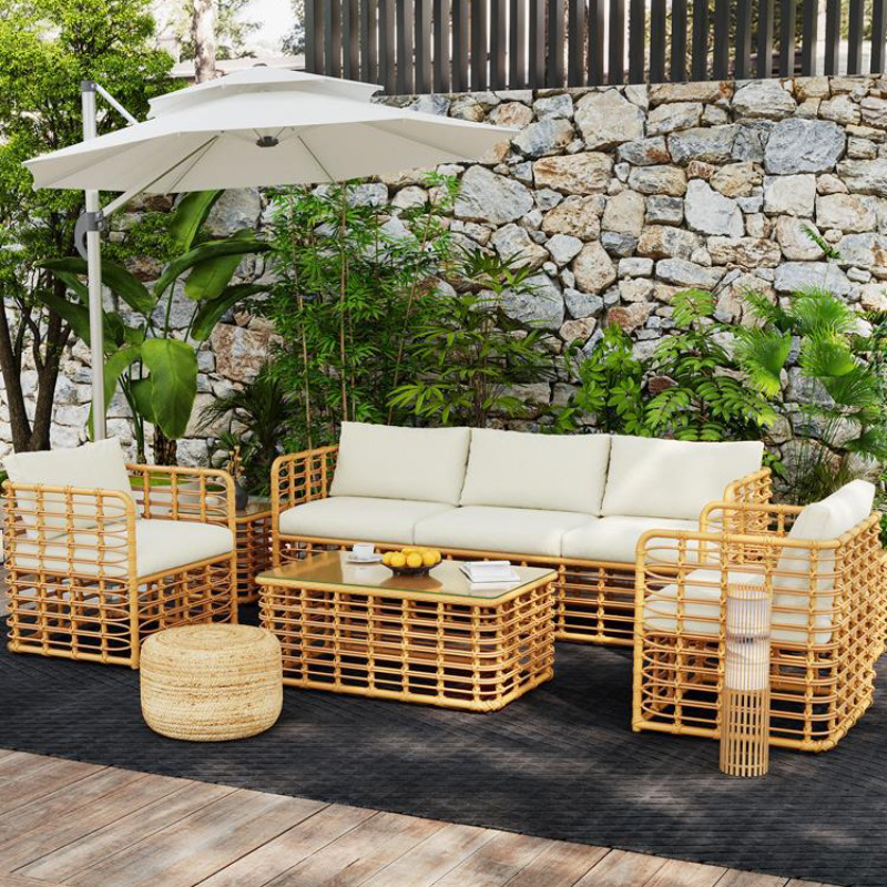 户外藤编沙发茶几组合