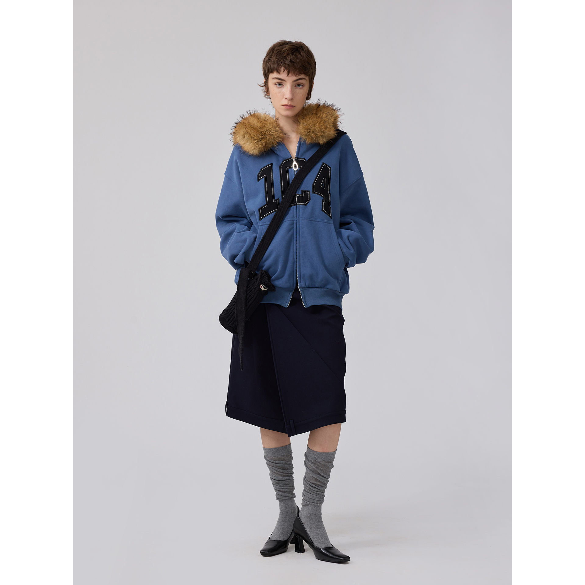 毛领连帽卫衣拉链衫复古加绒