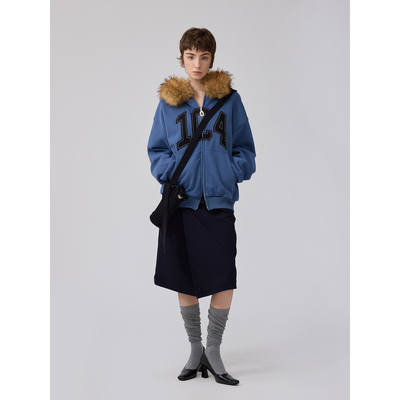 毛领连帽卫衣拉链衫复古加绒