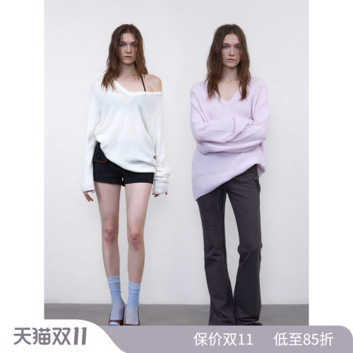 蓬松马海毛慵懒V领套头毛衫
