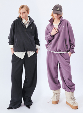 1C00M4双面摇粒绒运动卫衣套装秋冬保暖立领半开拉链上衣/漫步裤