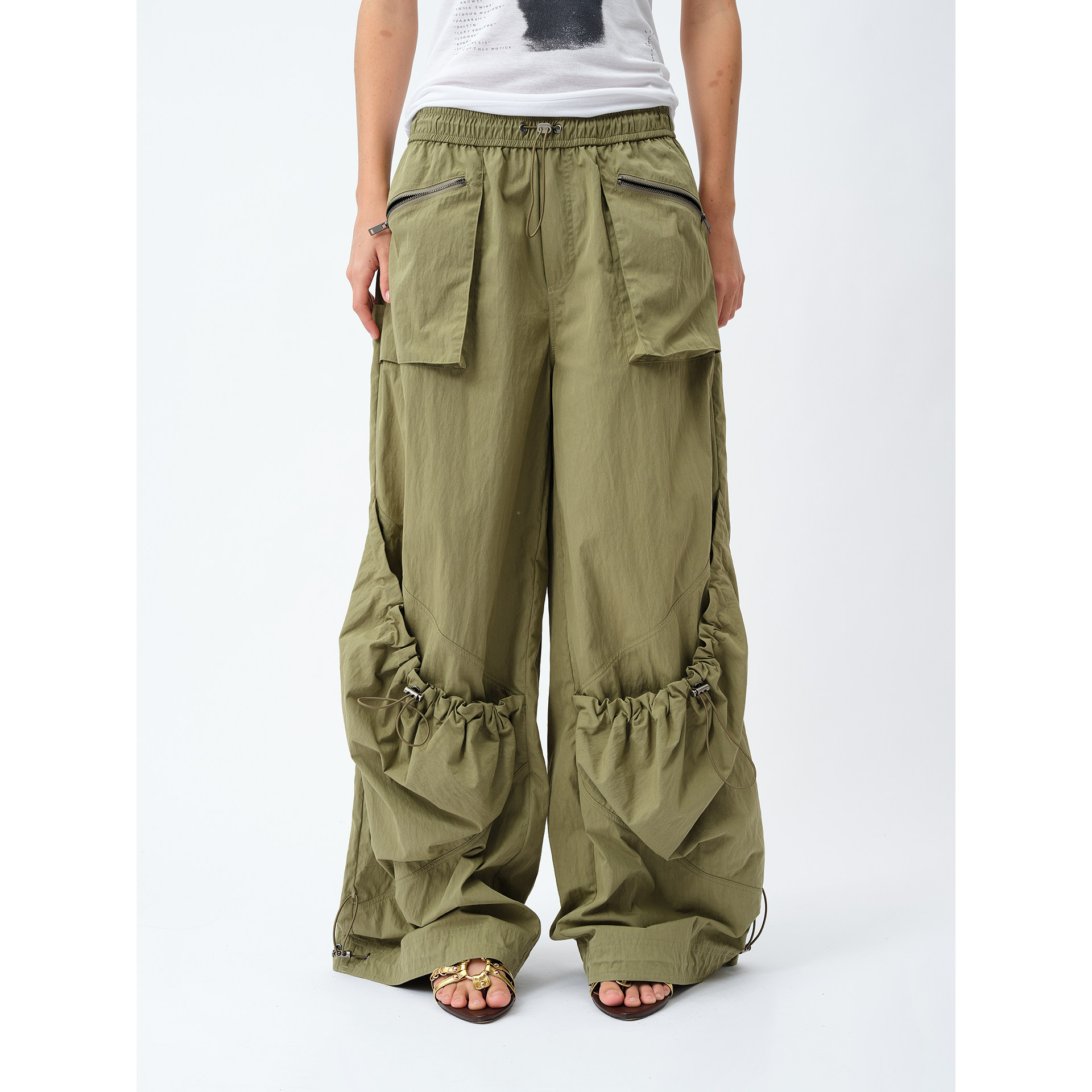 1c00M4抽褶分割工装裤油橄榄绿色街头风伞兵裤多口袋2026年春季,女装/女士精品,时尚工装裤,淘宝优惠券,粉丝福利购,淘宝优惠卷