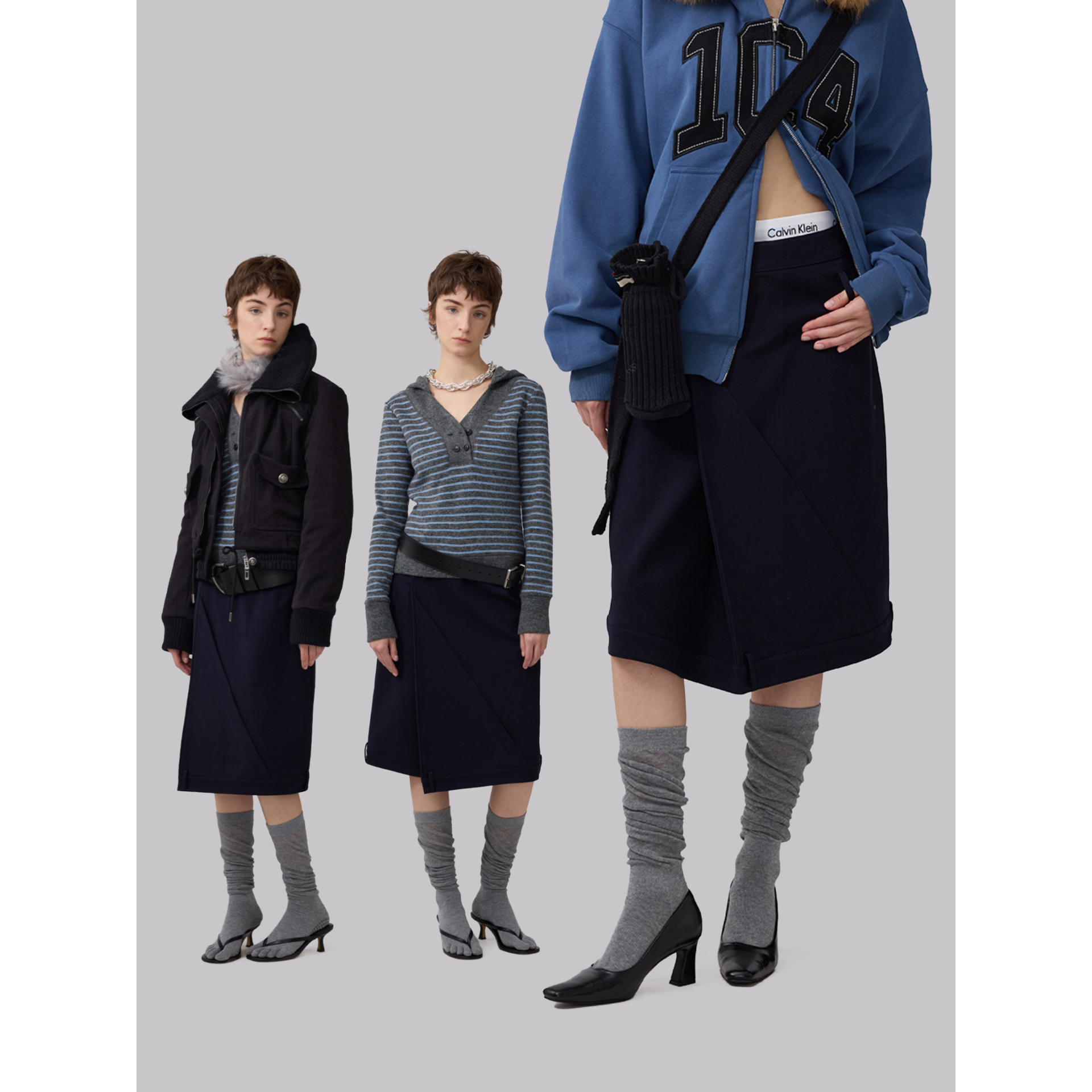 1C00M4设计感羊毛西装垂感中裙藏青色时尚百搭中长款半裙短裙2025