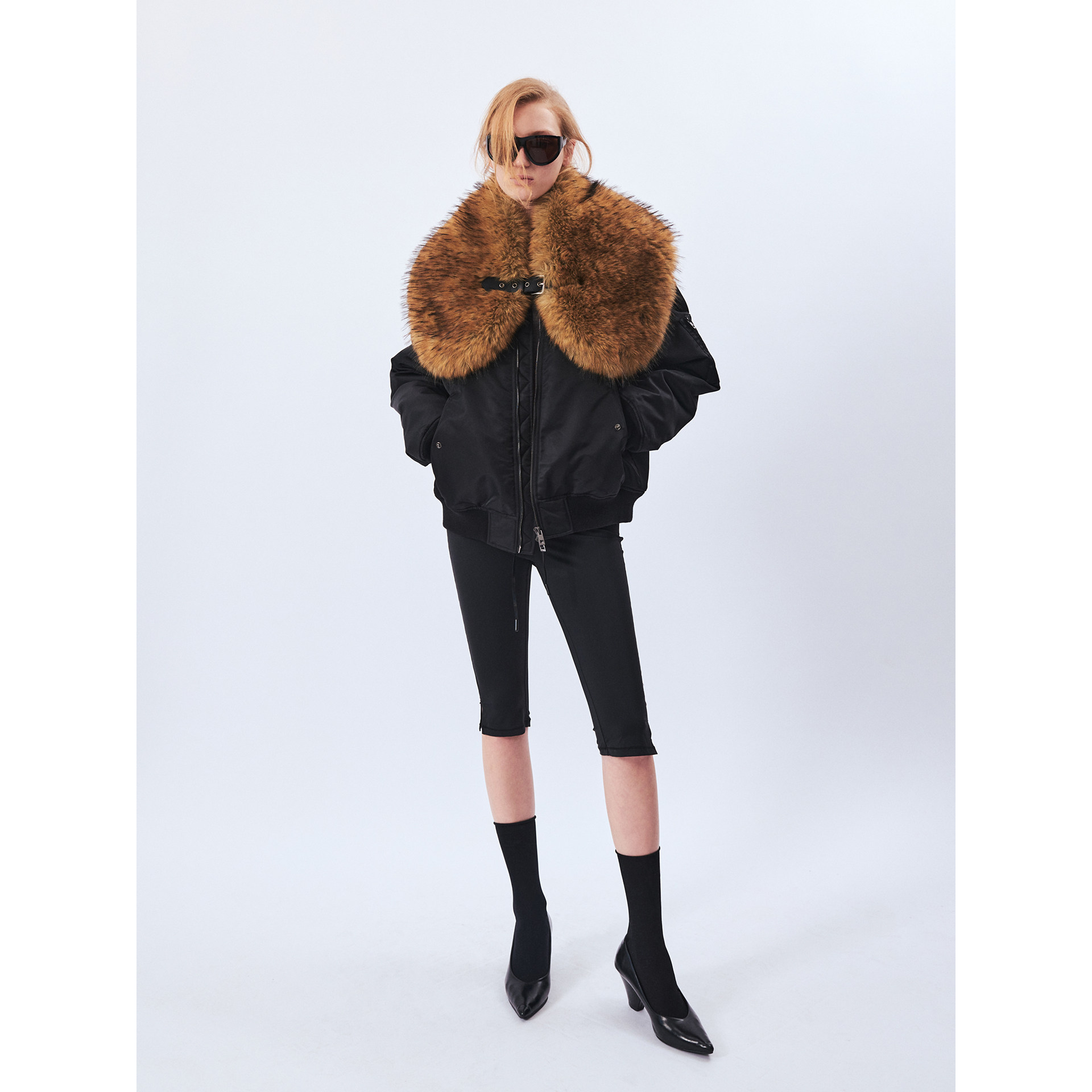 可拆毛领飞行棉服夹克