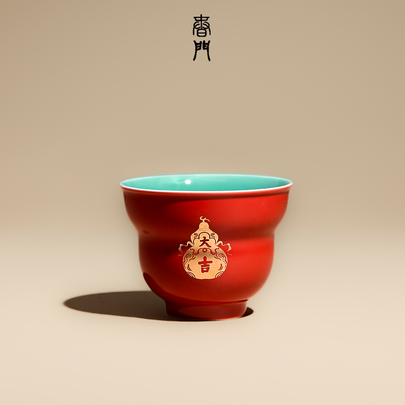 春门故宫红福禄杯陶瓷茶杯主人杯