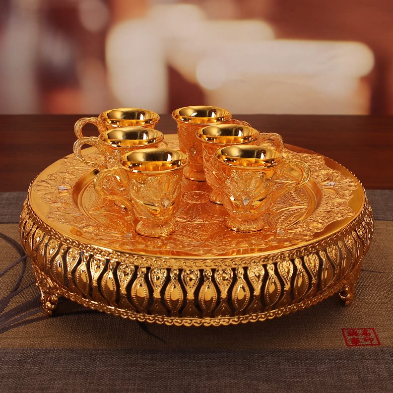 奢华档酒具套装六杯一壶一盘欧美简约酒店餐厅送礼创意脚酒杯