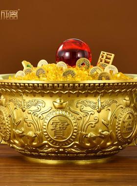 纯黄铜聚宝盆摆件五福双龙客厅店铺公司装饰工艺开 业乔迁礼品玄