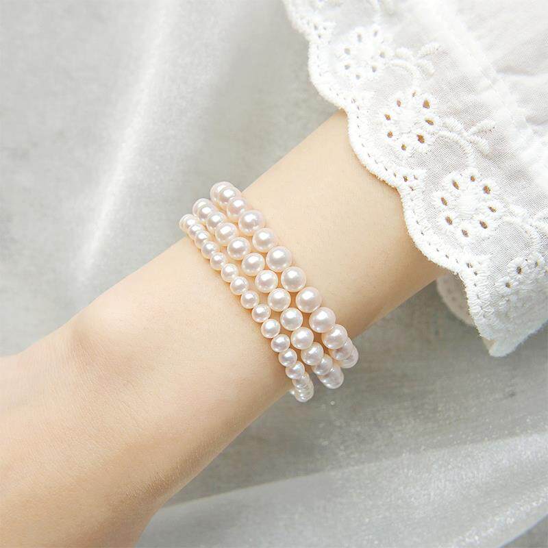 天然无核淡水珍珠弹力手链强光4~7mm民族风原创手串diy散珠轻奢