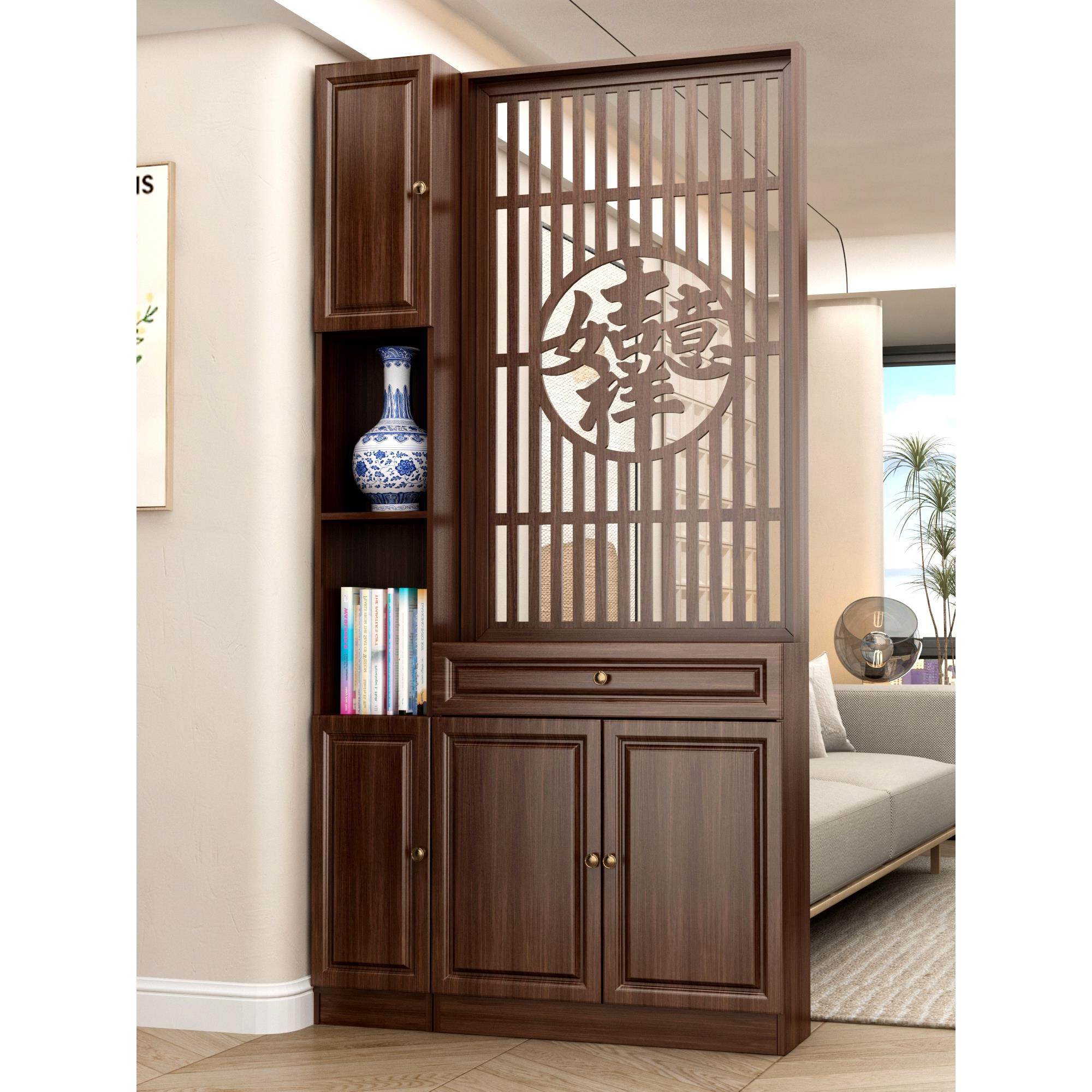 吉祥如意屏风隔断柜双面实木新中国风入口入口大厅门厅正门储物架
