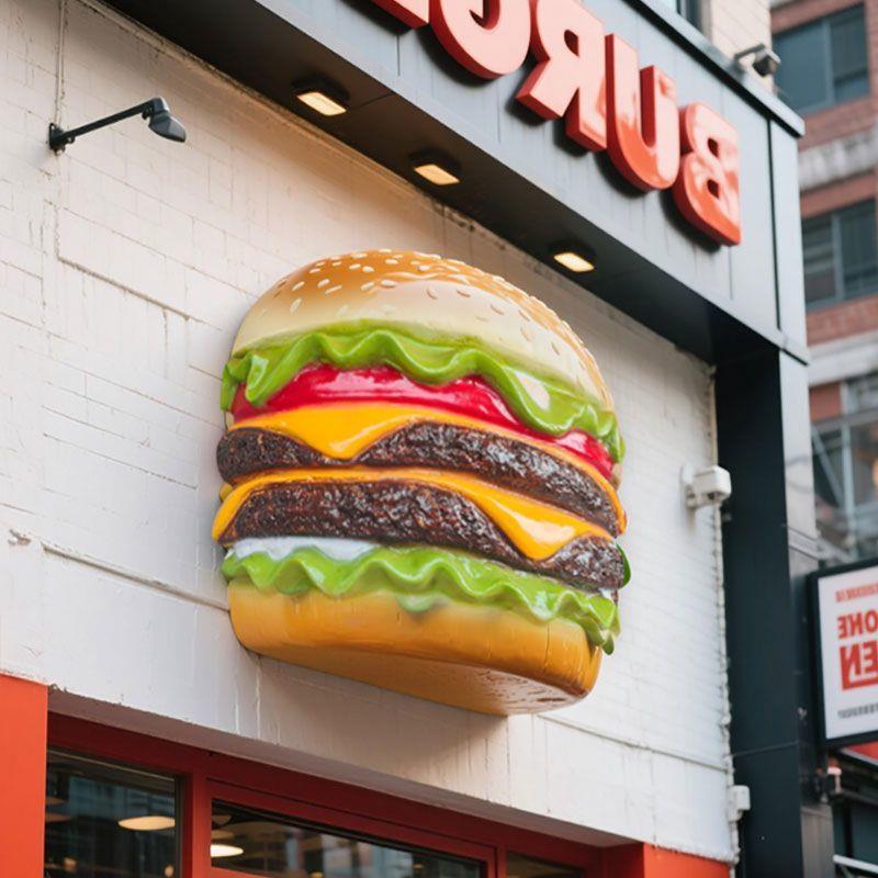 彷真发光汉堡雕塑摆件夜市摆摊车模型创意立体装饰招牌汉堡店门口