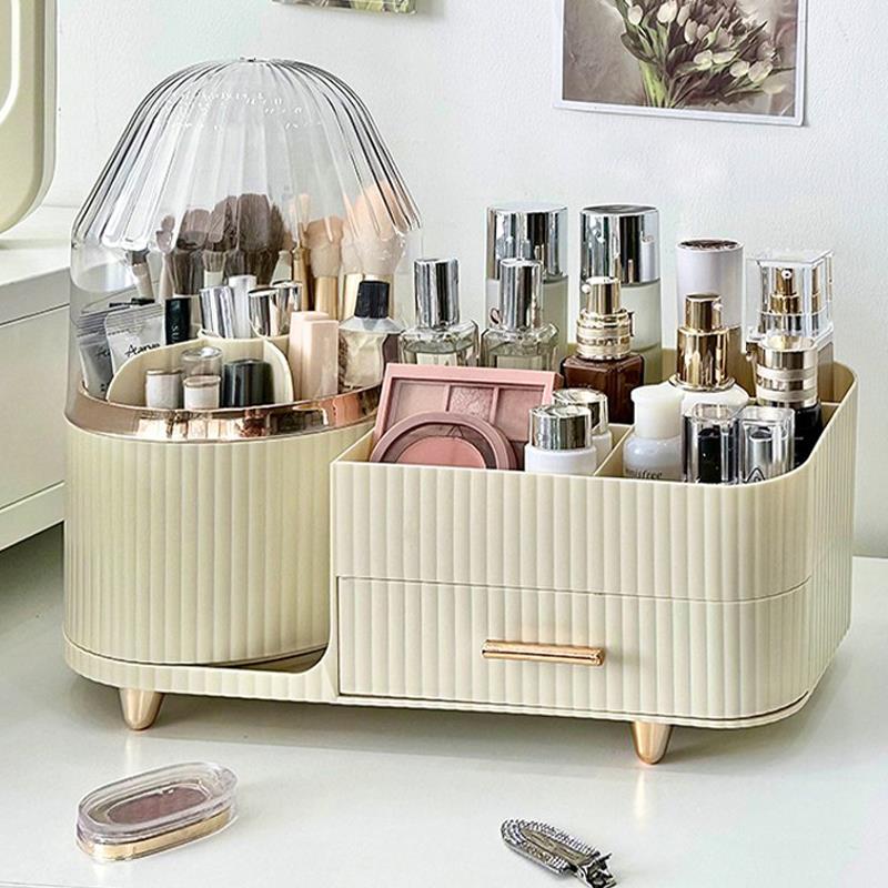 化妆品收纳盒梳妆台桌面化妆刷口红高级感置物架防尘护肤品整理盒