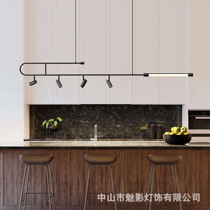 创意设计餐厅岛台茶桌简约吊灯商铺前台吧台个性黑色工业风线条灯