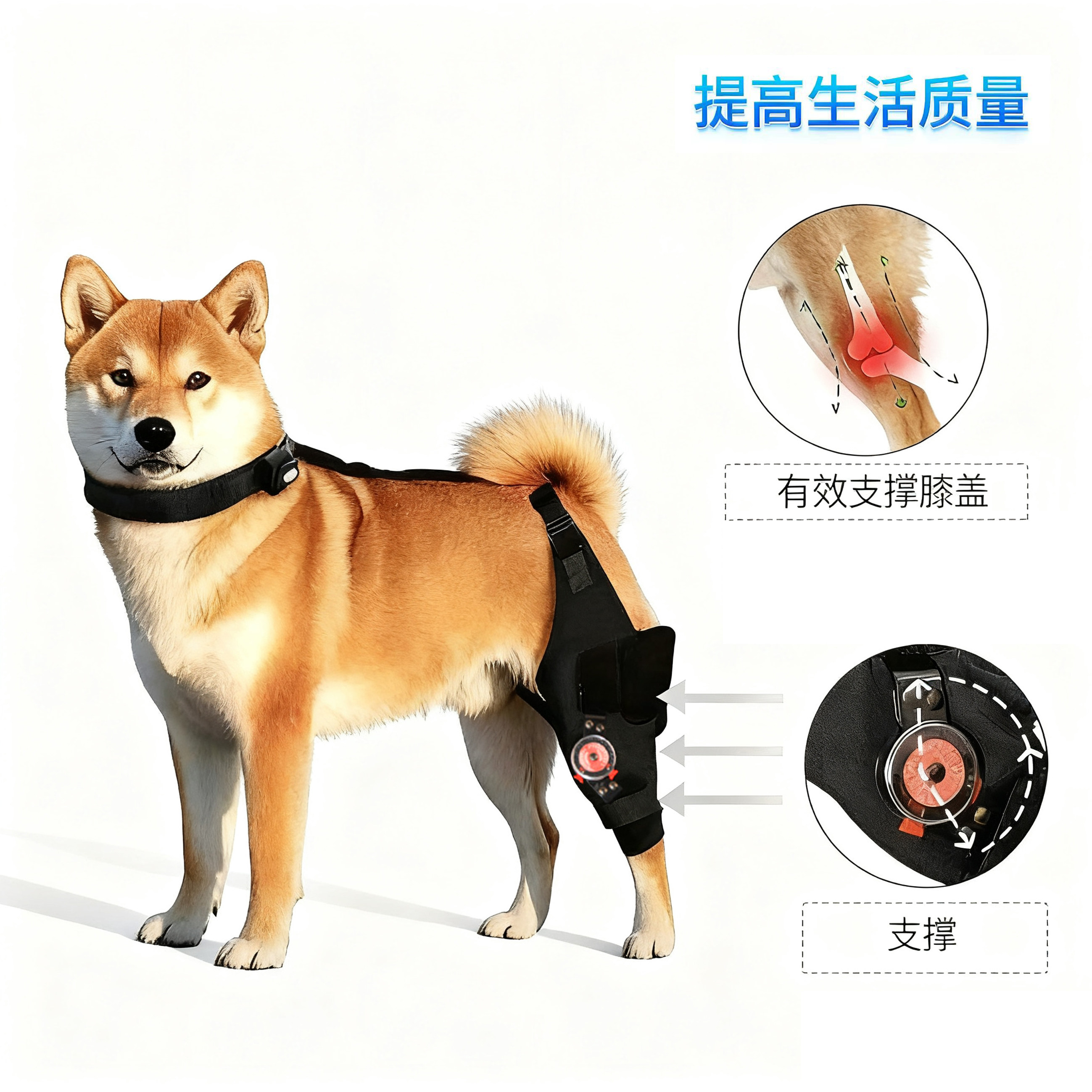 宠物狗柴犬护膝适用撕裂后腿带可调节铰链术后稳定器腿部比格犬