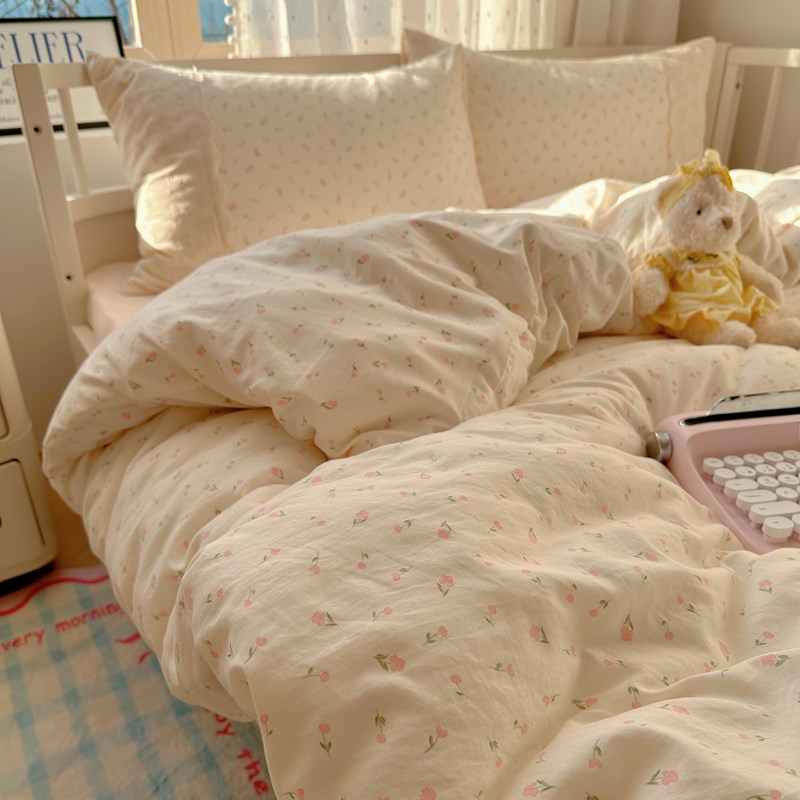 【花满春】水洗棉四件套A类法式少女小清新花边蕾丝宿舍三件套