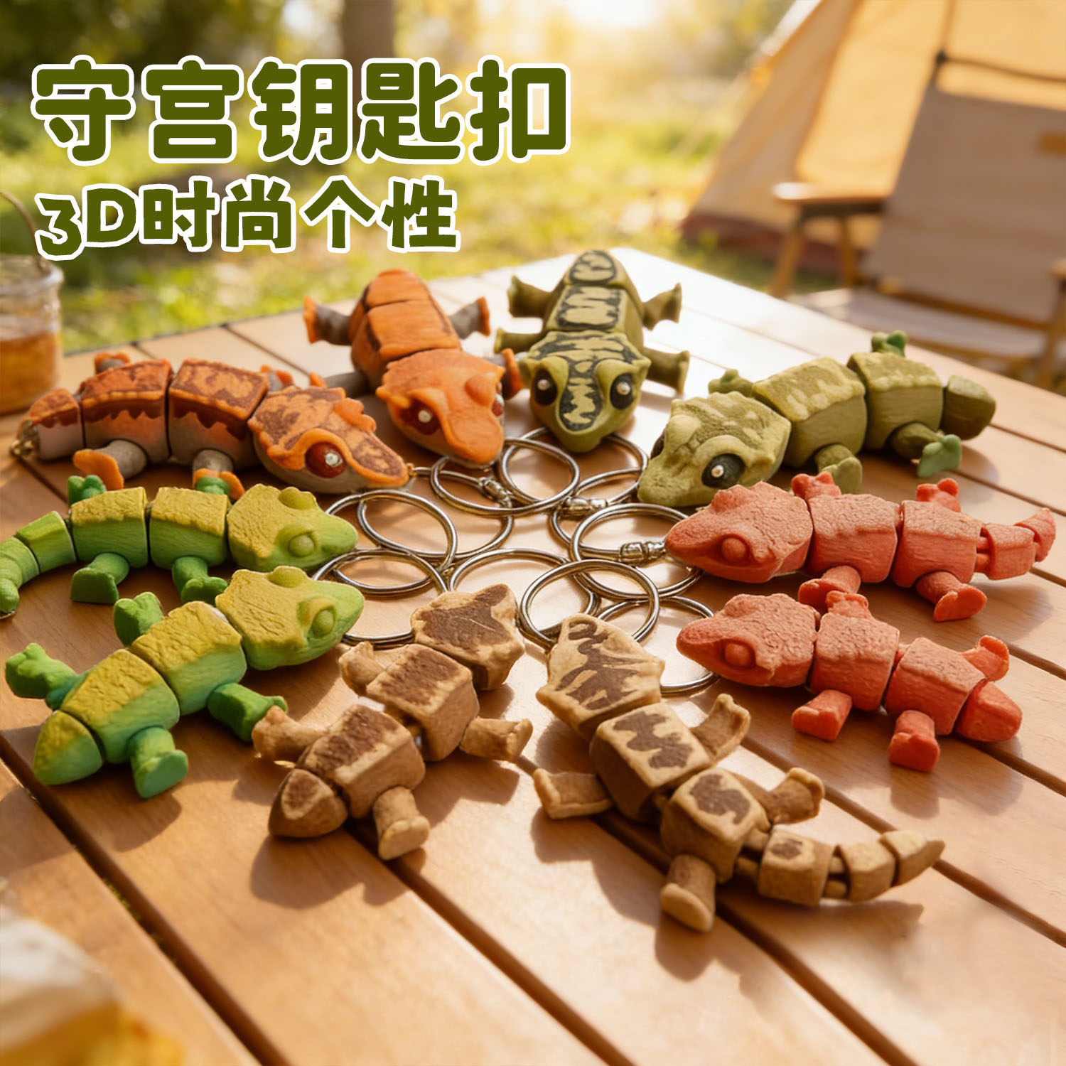 爬宠守宫钥匙扣3D打印爬虫仿真可动关节造型挂件个性创意装饰造景