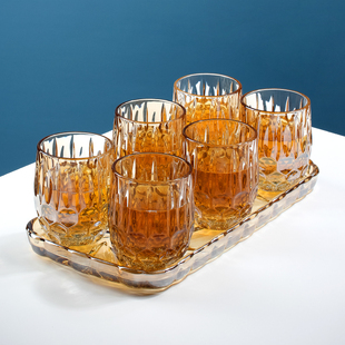 杯 水杯玻璃杯家用茶杯简约r清新森系牛奶杯泡茶杯早餐杯托盘套装