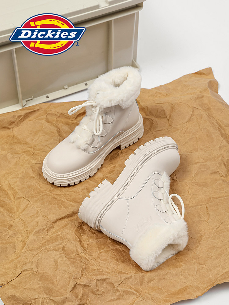 Зимние ботинки Dickies; женская хлопковая обувь принцессы; зимние теплые бархатные полусапожки на толстой подошве; ботинки в британском стиле Изображение 1
