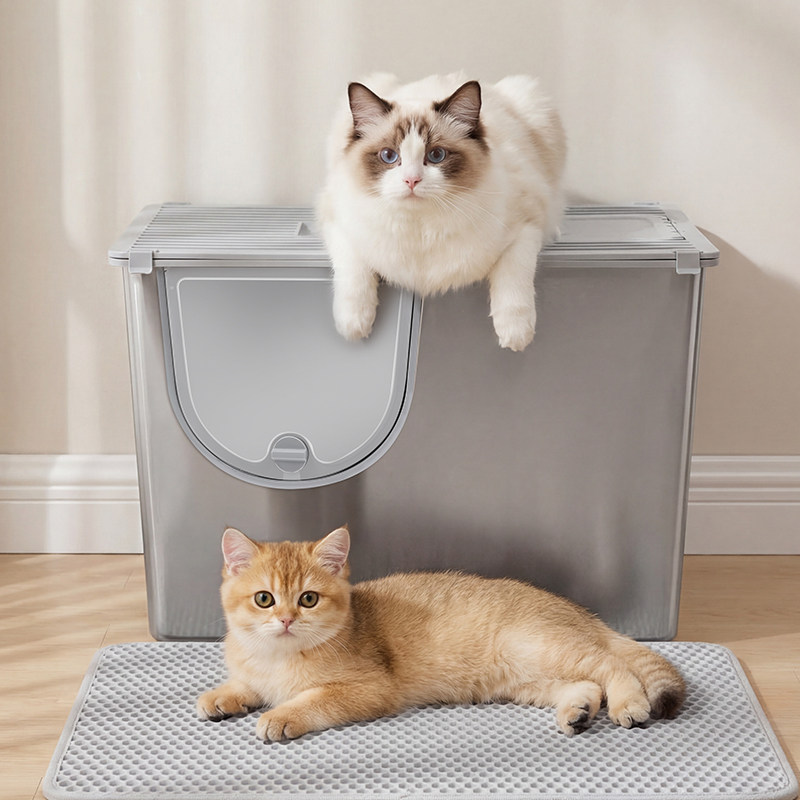 超大不锈钢猫砂盆全封闭式