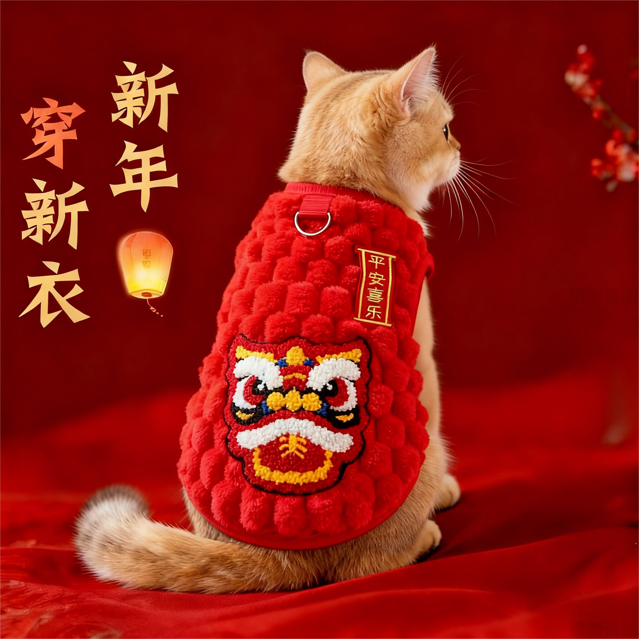 猫咪新年衣服冬装可牵引防掉毛加绒喜庆红色宠物冬季小猫狗狗保暖