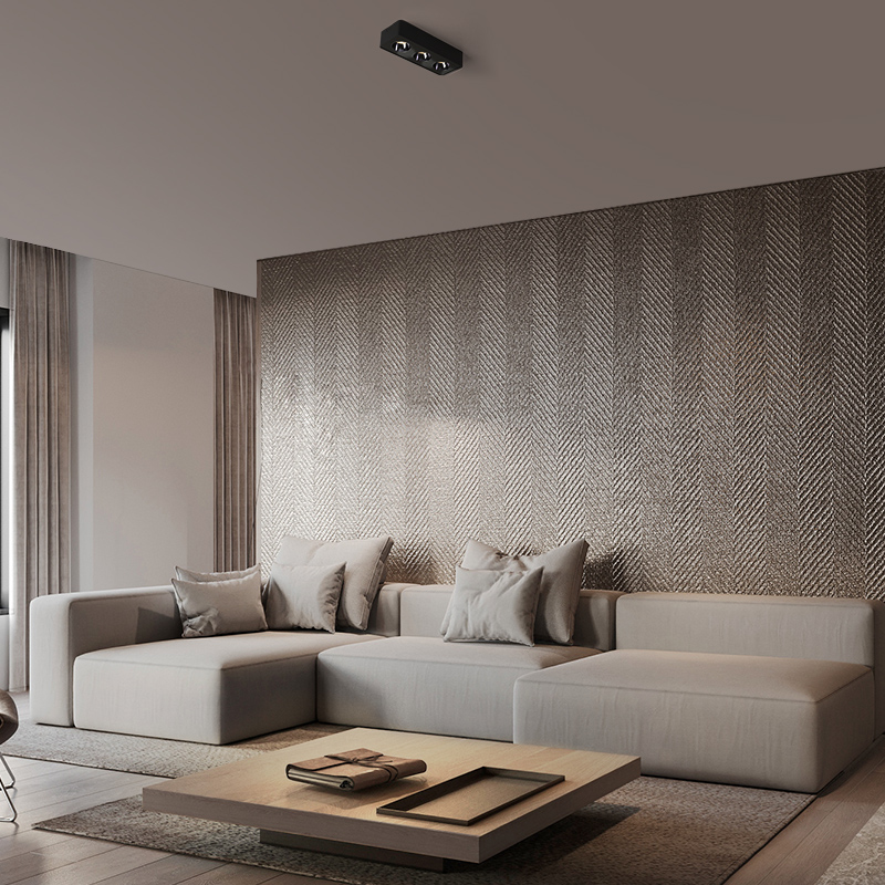 超薄三头明装筒灯方形卧室客厅无主灯防眩光吸顶式格栅斗胆灯射灯