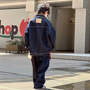 男孩2025秋季新款儿童牛仔外套装裤子套装中大男童翻领拼接夹克