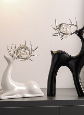 创意水晶球陶瓷鹿摆件轻奢客厅电视柜酒柜家居装饰品高档艺术摆设