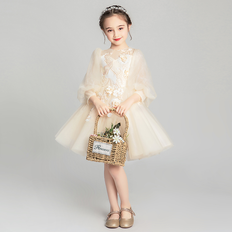 儿童晚礼服花童公主裙小女孩主持人演出服蓬蓬纱婴儿婚纱高端洋气
