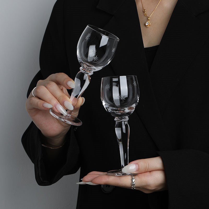 {七八个星天外 两三点酒杯浅}中古玻璃小酒杯 宋朝国潮高脚白酒杯