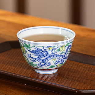 五里雾景德镇青花瓷三才盖碗纯手工螭龙纹天字手绘杯仿古茶具