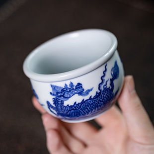 五里雾青花麒麟缸杯景德镇手绘高端压手杯仿古仿明代手工主人茶具