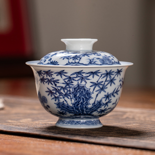 五里雾青花松竹梅盖碗手工手绘仿明代瓷器景德镇主人杯仿古茶具