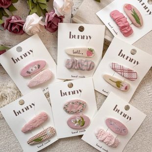 BB夹粉色边夹布艺甜美碎发夹刺绣小系花少女儿童格纹刘海夹百搭