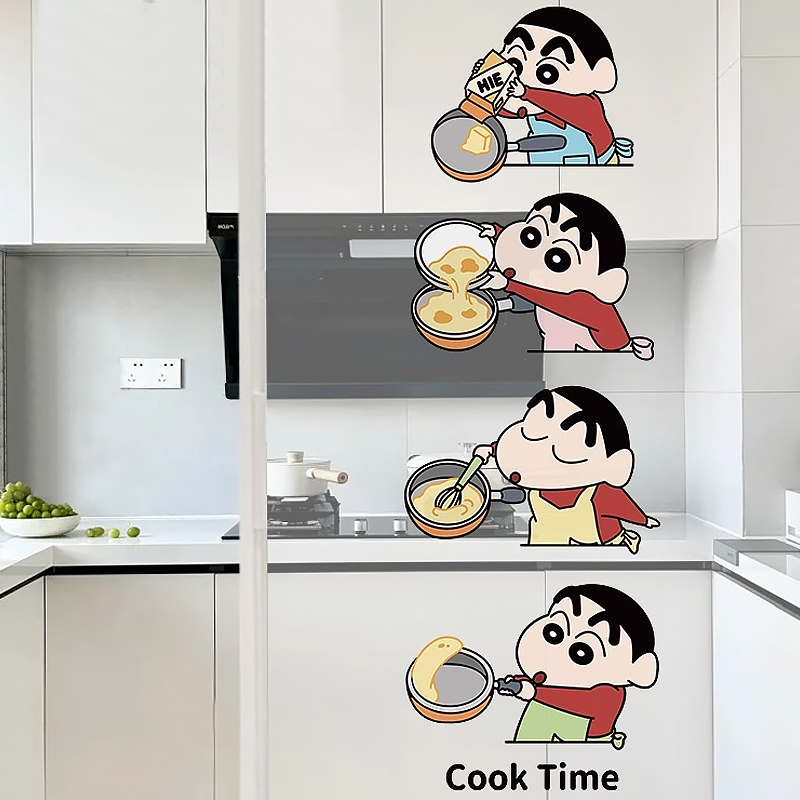 卡通家用厨房推拉门静电贴膜可爱