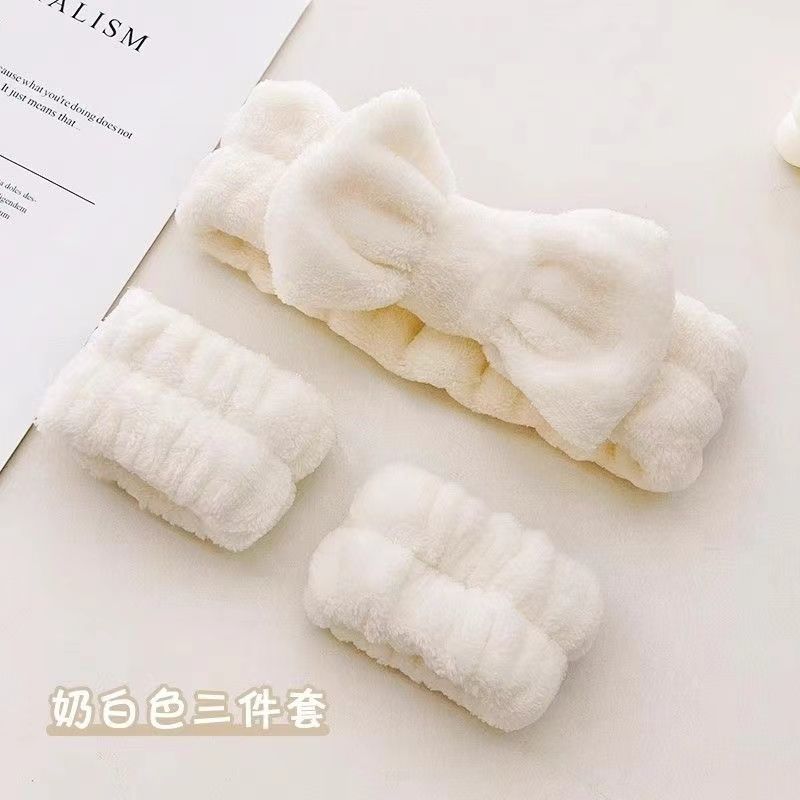 新款蝴蝶结三件套洗脸束发带防水手腕带运动护肤化妆头戴可爱发饰