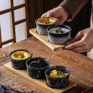陶瓷家用布丁杯小碗烘焙烤箱甜品碗早餐蒸蛋碗复古餐具小吃碟 日式