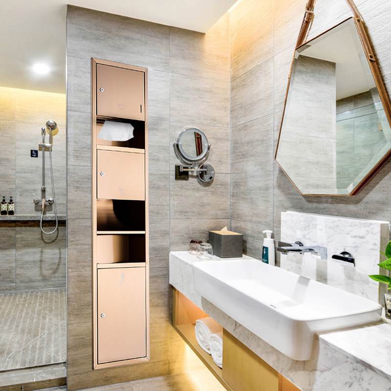 不锈钢三合一擦手纸盒卫生间烘干手器垃圾桶嵌入式抽纸巾箱一体机